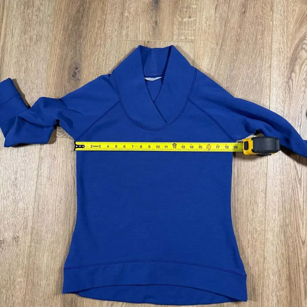 Athleta Blue SoftTech Shawl Collar Pullover Sweatshirt Size Medium - Picture 6 of 6